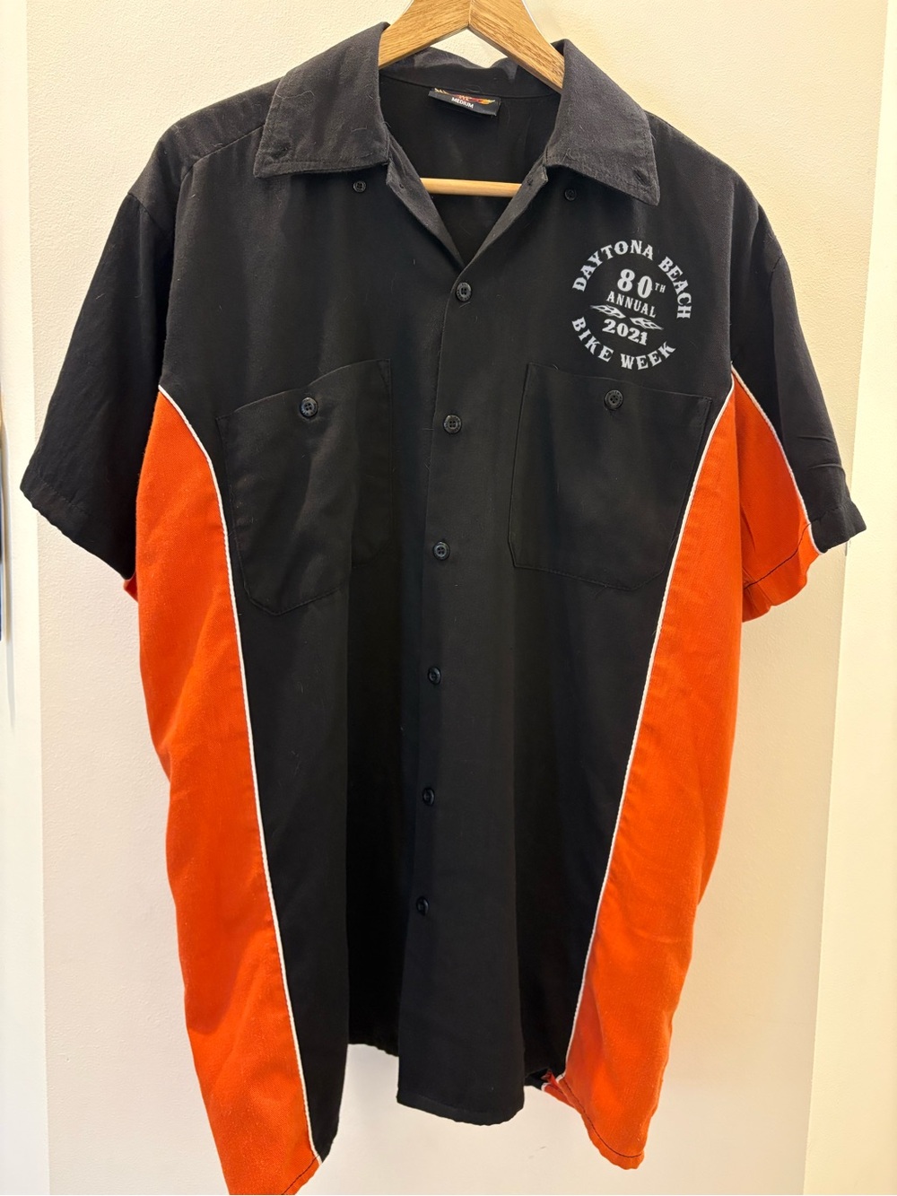 Harley-Davidson Black and Orange Short-Sleeve Button-Down Shirt